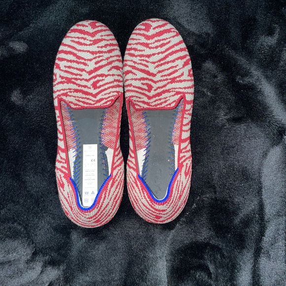 Rothy’s Girl Size 4 Red Cream Zebra Loafers Retired Color - Limited - Picture 4 of 7